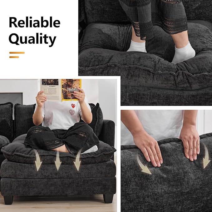 111'' Sectional Cloud Deep Seat Couch, Modern Comfy Chenille L Shaped Sectional - Image 5