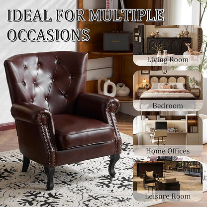 Modern Faux Leather Accent Chair, Upholstered Mid-Century Armchair - Image 8