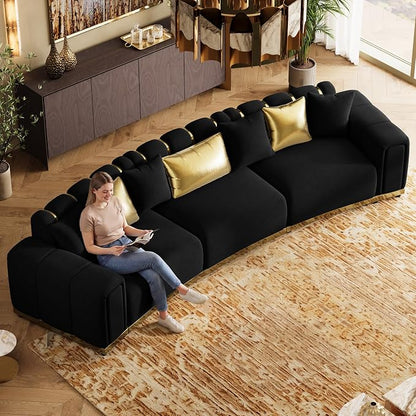 Oversized Luxury Chesterfield Sofa Set Velvet Black and Gold Couch - Image 5