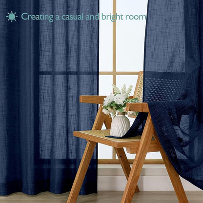Chyhomenyc Navy Blue Semi Sheer Curtains 96 Inches Long 2 Panels - Image 7
