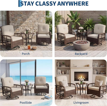 3-Piece Outdoor Patio Furniture Set, 2 Swivel Rocking Chairs and Tempered Glass - Image 6