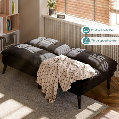 Shintenchi Futon Sofa Bed, Foldable Small Velvet Couch Bed - Image 3