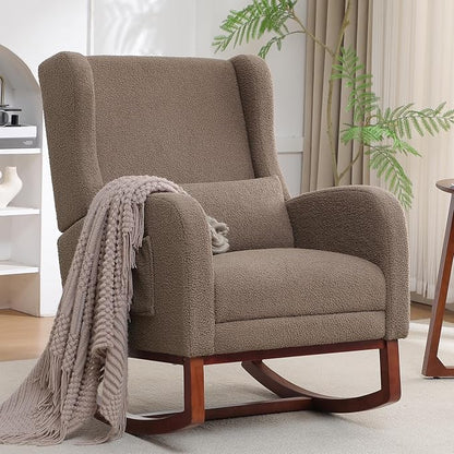 HCHAIRH Rocking Chair with Foot Rest, Teddy Wingback Nursery Rocking Chairs - Image 8