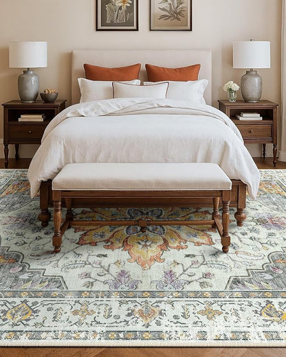 RELEANY Area Rugs 9'x12' Washable Non-Slip, Floral Vintage Distress Print - Image 8