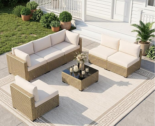 LOUVIXA 7 Piece Outdoor Patio Furniture Set, Outdoor Sectional Sofa, Wicker by LOUVIXA