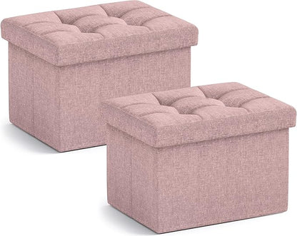 Ornavo Home Small Storage Ottoman, Foldable Collapsible Rectangle Linen Ottoman by OrnavoHome
