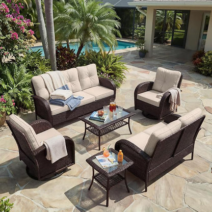 UPHA 5 Pieces Patio Furniture Sets, Wicker Outdoor 3-Seat Sofa Set - Image 9