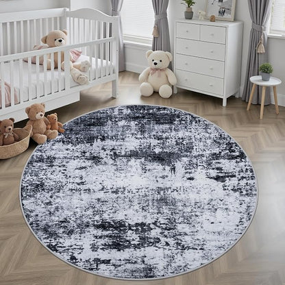 Round Area Rug for Living Room: 6 ft Washable Modern Abstract Soft Thin Rug - Image 4