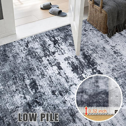 2.6'x14' Runner Rug Washable Rug: Modern Abstract Soft Thin Runner Rug Black - Image 7
