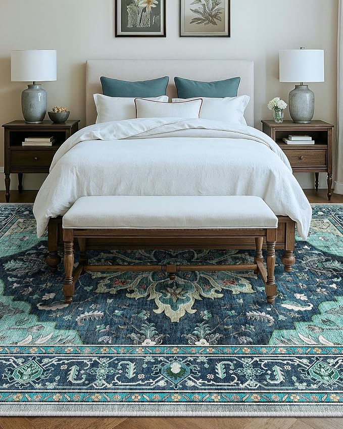 RELEANY Area Rugs 9'x12' Washable Non-Slip, Floral Vintage Distress Print - Image 8