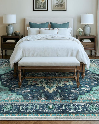 RELEANY Area Rugs 9'x12' Washable Non-Slip, Floral Vintage Distress Print - Image 8