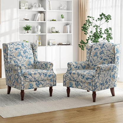 Pia Ricco Set of 2 Floral Accent Chairs, High Back Upholstered Armchairs by PiaRicco