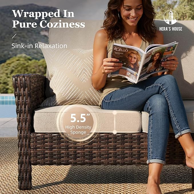 HERA’S HOUSE Wicker Patio Furniture Set, High Back Swivel Chairs - Image 2