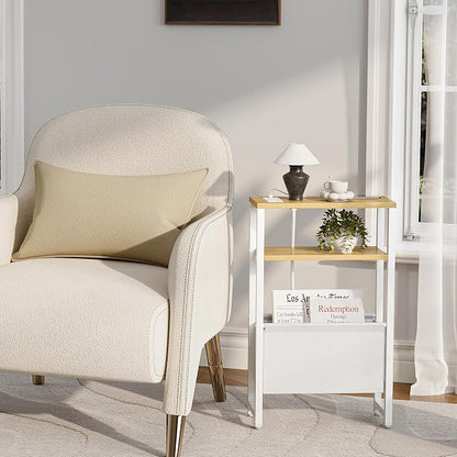 Narrow Side Table with Charging Station Slim End Table Sofa with Magazine Rack - Image 7