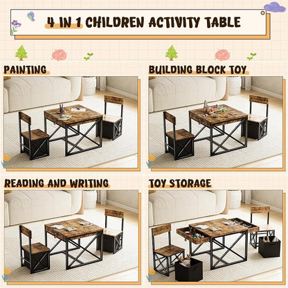 Kids Table and 2 Chairs Set, 4 in 1 Toddler Activity Table and Chairs Set - Image 2