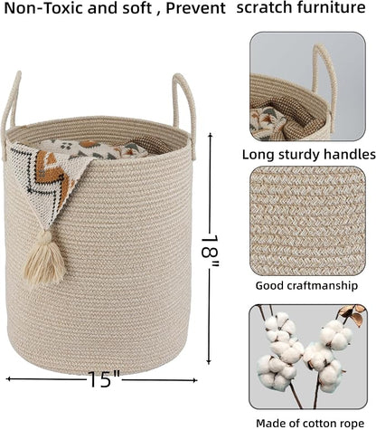 XUANGUO Cotton Rope Laundry Basket Hamper - Image 2