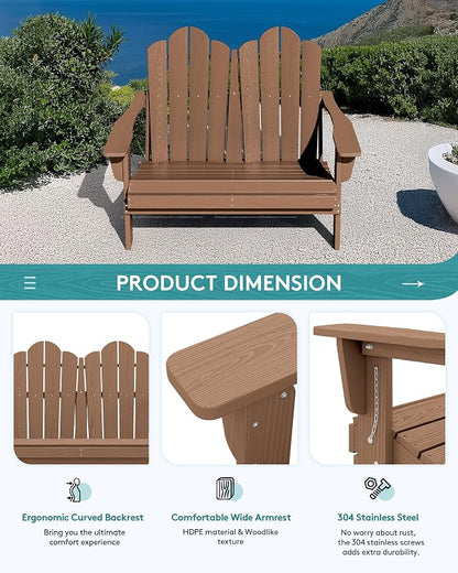 SERWALL Folding Adirondack Bench, HDPE All-Weather Adirondack Loveseat Set of 2 - Image 6