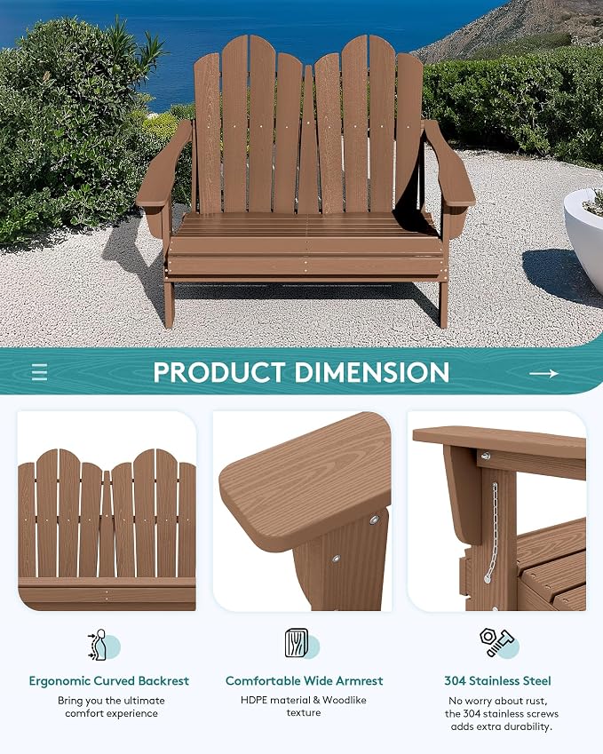 SERWALL 5 Pieces HDPE Patio Adirondack Chair Set, 2 Adirondack Chair - Image 8