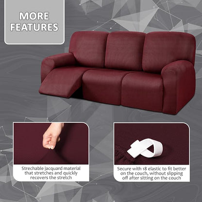 ULTICOR 8-Pieces Recliner Sofa Covers, Yarn Dyed Stretch Reclining Couch Covers - Image 3