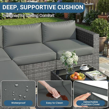 Wisteria Lane 5-Pieces Outdoor Patio Furniture Set, All Weather Wicker Rattan - Image 5