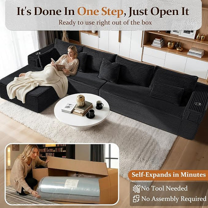 138" Oversized Cloud Sectional Couch, Comfort L Shaped Boneless Couch - Image 3