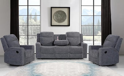Betsy Furniture Soft Microfiber Manual Reclining Sofa Set, Sofa w/Dropdown Table by BetsyFurniture