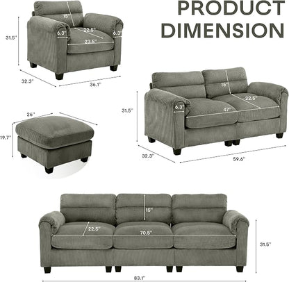HAOMARKETS Corduroy Sofa Set, Upholstered Loveseat - Image 2