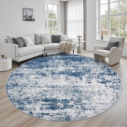 Round Area Rug for Living Room: 6 ft Washable Modern Abstract Soft Thin Rug by FXRHLP