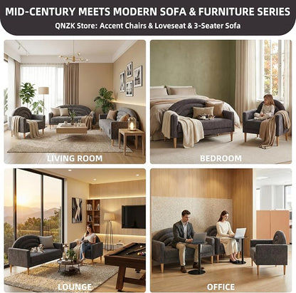 49" Small Loveseat Sofa for Small Spaces, Mid Century Modern Sofa, Linen - Image 6