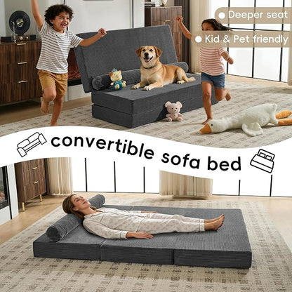 5-in-1 Convertible Sofa Bed, Corduroy Futon Couch Sleeper - Image 5