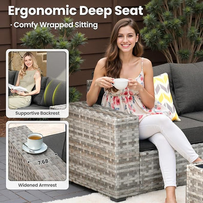 ovios 6 Pieces Patio Furniture Set, Outdoor Wicker Sectional Sofa - Image 5
