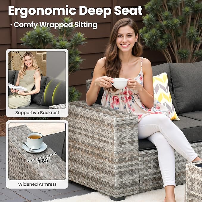 ovios 13 Pieces Patio Furniture Set, Outdoor Wicker Sectional Sofa - Image 5