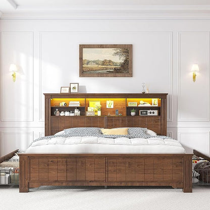 EnHomee Queen Bed Frame with Headboard and Storage, 4 Drawers and LED Built in - Image 3