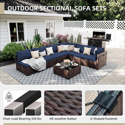 UPHA 7 Pieces Patio Furniture Sets, Wicker Outdoor Sectional Sofa Couch - Image 3