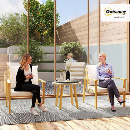 Outsunny Outdoor Bistro Set, 3 Piece Patio Set, Wood Effect Steel Round Table - Image 2