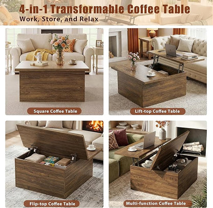 HUAHUU 31.5" Lift Top Coffee Table, 4 in 1 Square Coffee Table - Image 3