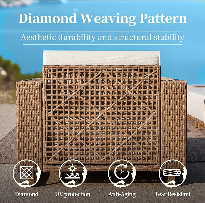 SUNSHINE VALLEY 2 Pieces Patio Furniture Set, Outdoor Rattan Wicker Armchairs - Image 4