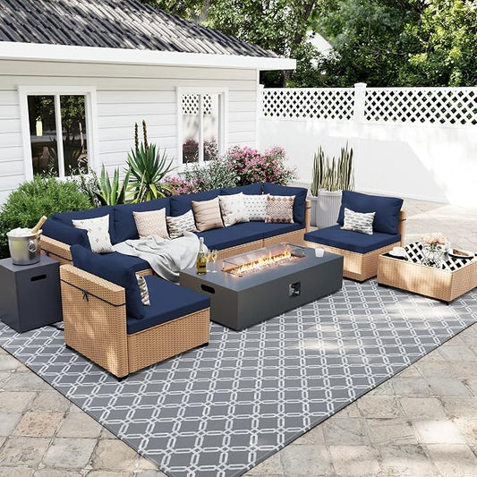 UPHA 9 Pieces Patio Furniture Sets, Wicker Outdoor Sectional Sofa Couch by UPHA