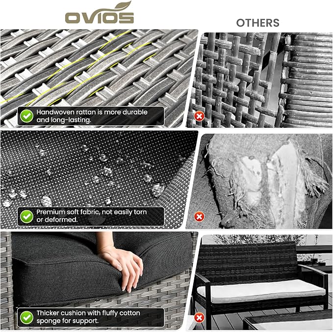 ovios 5 Pieces Patio Furniture Set, Outdoor Wicker Sofa Couch - Image 7