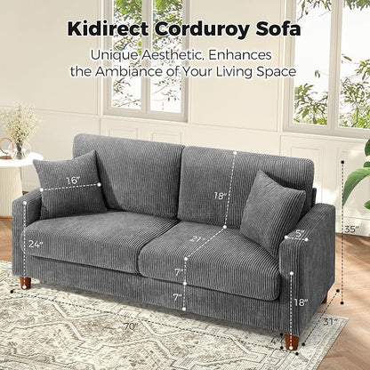 Kidirect 70in Corduroy Sofa, Comfy Loveseat Sofa No Tool Assembly, Couches - Image 2