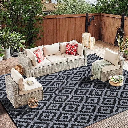 SAND MINE Waterproof Outdoor Rug 8x10 ft, Plastic Reversible Rug, Modern Area by SANDMIND