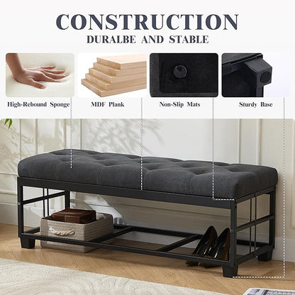 Mangodan 43 Inch Linen Storage Ottoman Bench, Foot Rest - Image 5