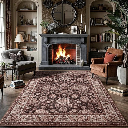 Area Rugs for Living Room, 4x6 Washable Rugs for Bedroom, Non-Slip Retro Floral by Rtizon