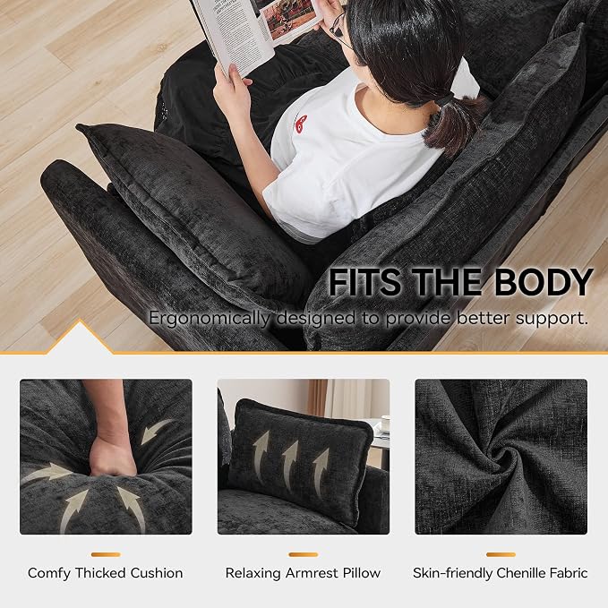 111'' Sectional Cloud Deep Seat Couch, Modern Comfy Chenille Modular Sectional - Image 4