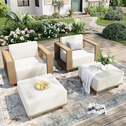 MIXPATIO 4 Pcs Outdoor Patio Furniture Set, 2 Rattan Single Sofa, 2 Ottomans by MIXPATIO