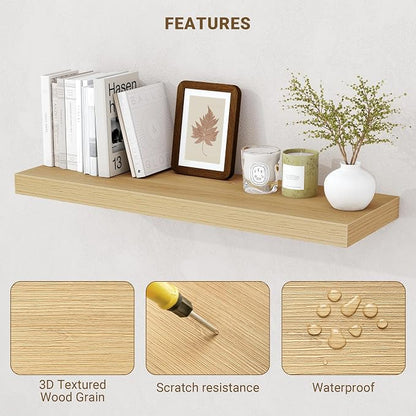 Acovy 24 Inch Floating Shelves, 3D Textured Wood Grain, Wooden Shelves - Image 5