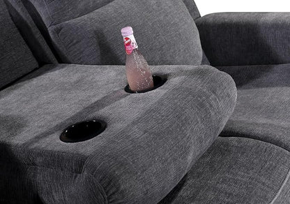 Betsy Furniture Soft Microfiber Manual Reclining Sofa Set, Sofa w/Dropdown Table - Image 3