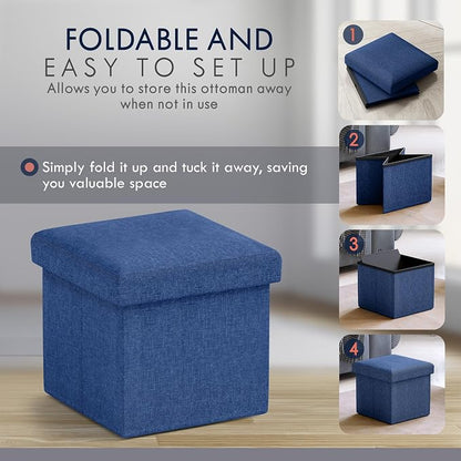 Ornavo Home Small Storage Ottoman Foldable Collapsible Cube Square Linen - Image 7
