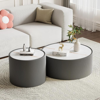 Round Marble Coffee Table Set of 2, 2 Piece White Coffee Table and End Table Set - Image 3