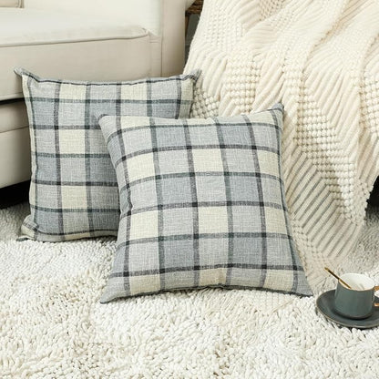 Stellhome Pack of 2 Linen Buffalo Check Throw Pillow Covers Farmhouse Plaid by Stellhome